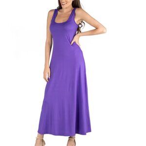 24seven Comfort Apparel Purple Scoop Neck Sleeveless Maxi Dress Size Small